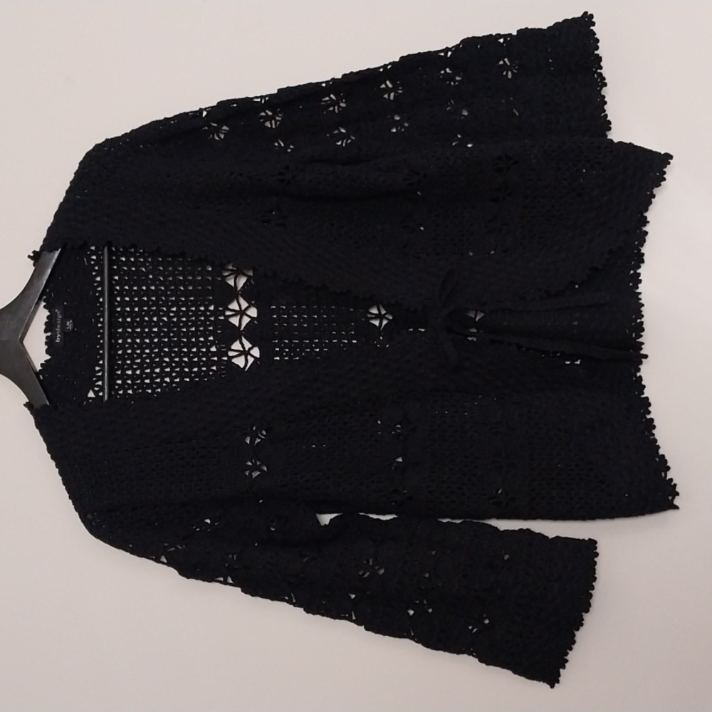 Hand-knitted Bydesign Cardigan longsleeved for Woman SZ Large Black